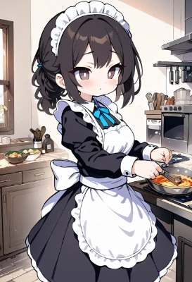 料理中のメイドさん