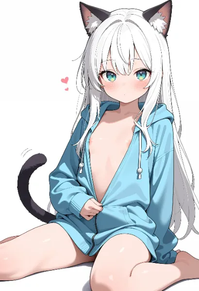 猫耳娘ちゃんと裸パーカー