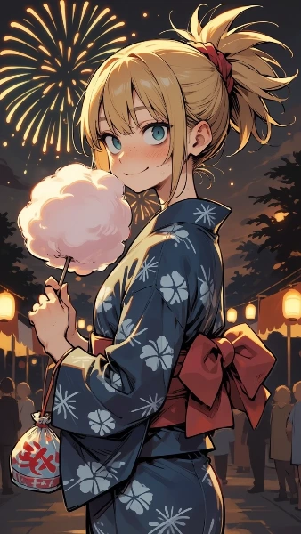 夏祭りの浴衣少女