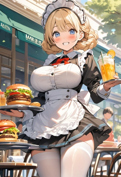 Nancy is carrying a hamburger