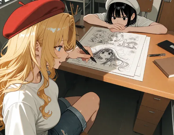 黒髪＆ブロンド・マンガを描いた