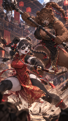 パンダ獣人ナンダvs熊獣人ネネ