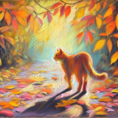 紅葉と猫