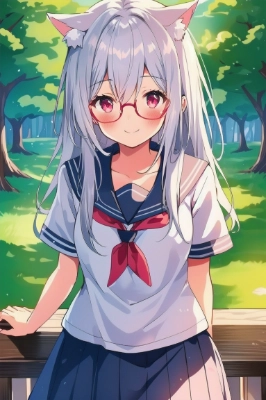 眼鏡の女の子と猫