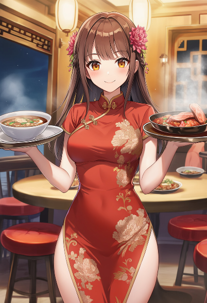 チャイナドレスの優しい給仕