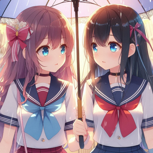 傘をどちらが持つか勝負よ！