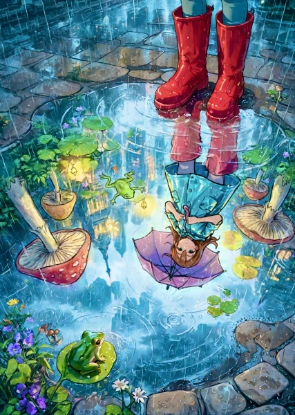 雨の水たまりに潜む不思議な世界