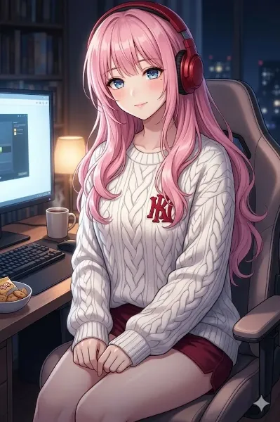 深夜のピンクヘアーガールの秘密作業