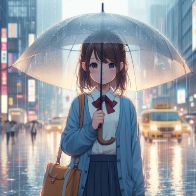 雨の街で佇む女性②