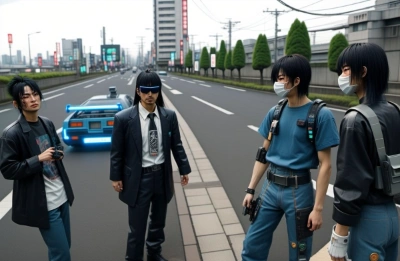 AIパワーで写真\"千葉県流山市セントラルパークフェスタ終了後\"をニューレトロサイバーパンク化