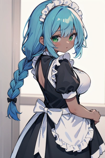 三つ編みな青メイドちゃん