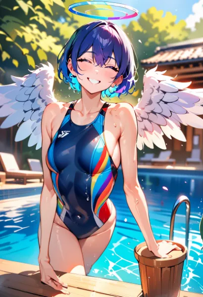 虹色の競泳水着