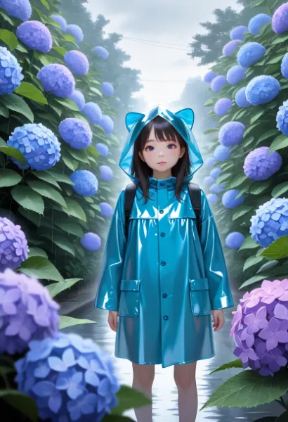 紫陽花と少女
