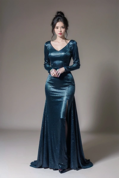 青いドレスを着た淑女