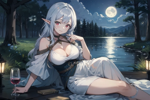 エルフと月見酒