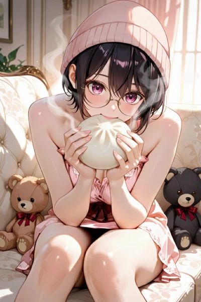 中華まんとニット帽