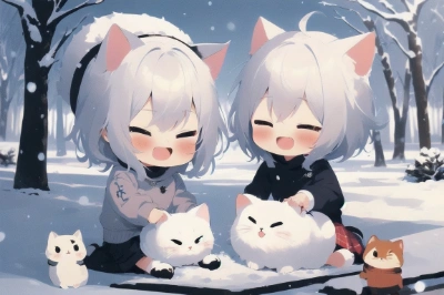 雪猫〜寒さも忘れて〜