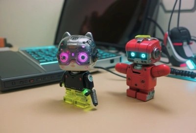 AIパワーで写真\"発掘したスーパービーダマン スーパーボンバーマン\"をニューレトロサイバーパンク化