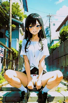 座る