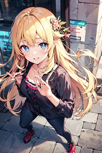 街角で挨拶を交わす金色の髪の少女