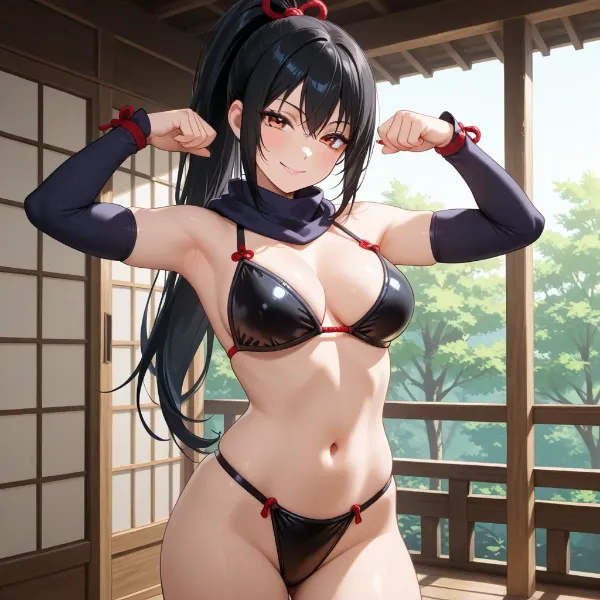 黒髪美女の自信たっぷりビキニ