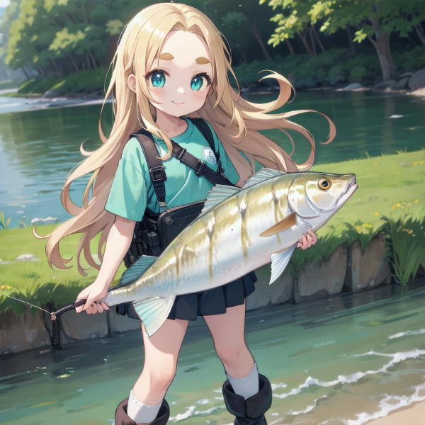 ストライパーを釣り上げたおでこちゃん