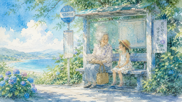 夏のバス停