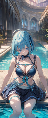 素敵な水着の青髪さん