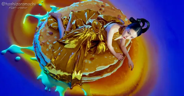 パンケーキの上のゴールドドレス美女✨