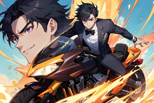 バイクに乗る黒髪短髪青年・オーバードライブ版！！（18枚）