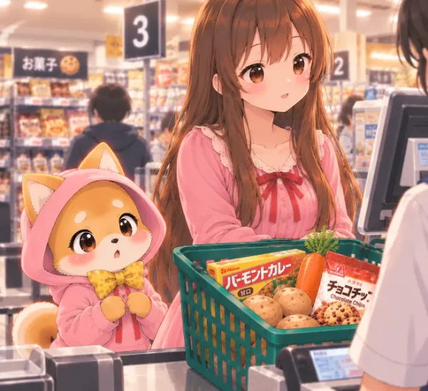 柴犬の魔法使い、買い物を終える