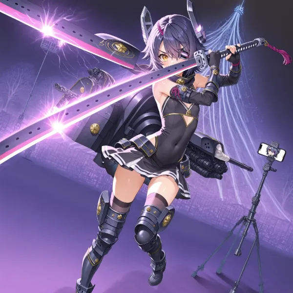 コスプレイヤー剣士、自撮り撮影