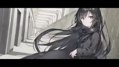 廃墟のような通路と黒いコートを着た女の子③