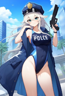 競泳水着の女性警官