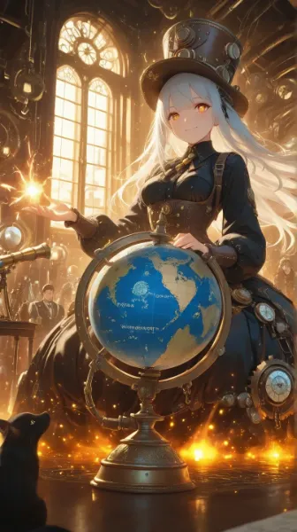 世界地図(地球儀)と少女