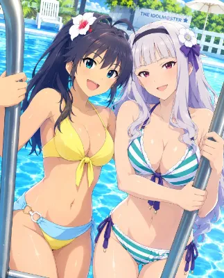プールで輝く二人の夏の笑顔