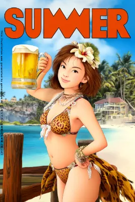 大きなビールジョッキを持った女性の古いポスター風？