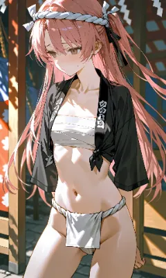 祭りのピンク髪少女