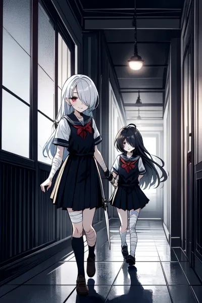 深夜の学園、姉妹の絆