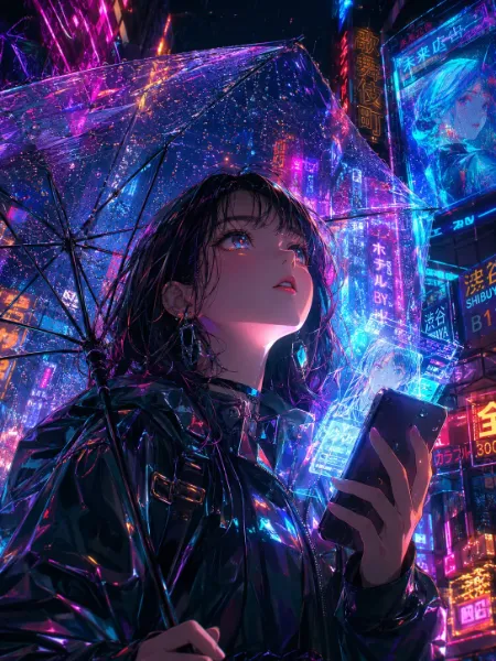 ネオン雨に濡れる未来の瞳