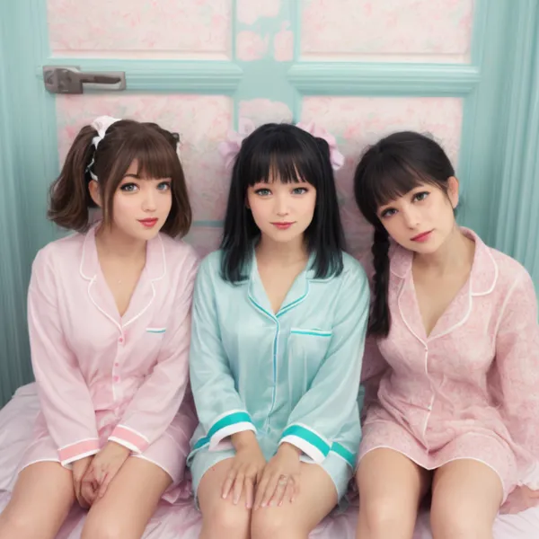 パジャマ姿の三人姉妹