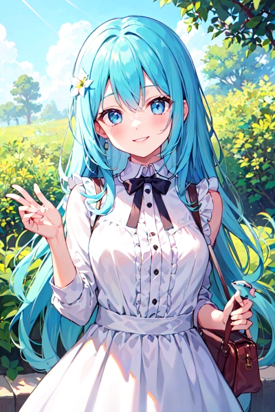 お花畑を散歩する可愛い女の子