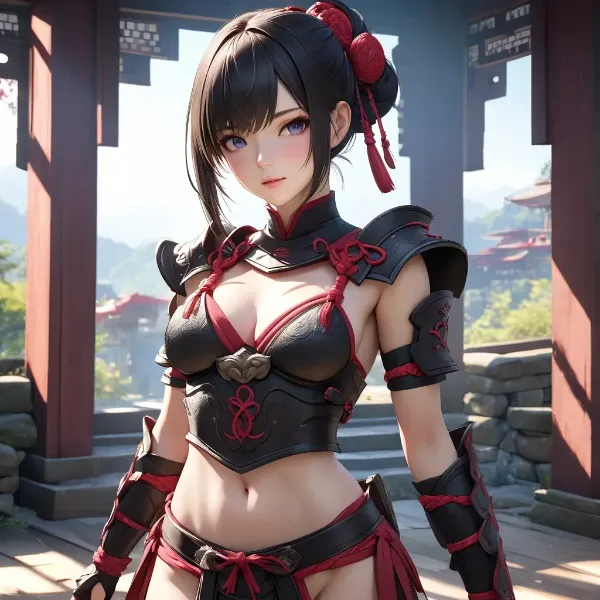 紅蓮の鎧を纏う黒髪美女