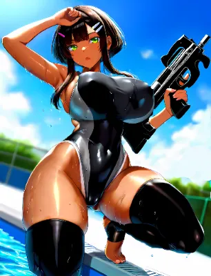 競泳水着と機関銃