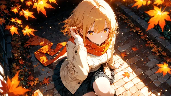 秋のひととき、風が髪を揺らして