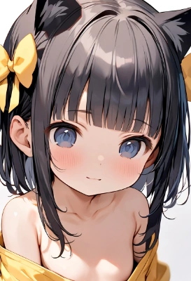 猫耳つけた黒髪少女