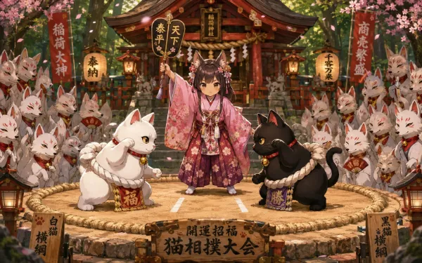 春の招福猫相撲
