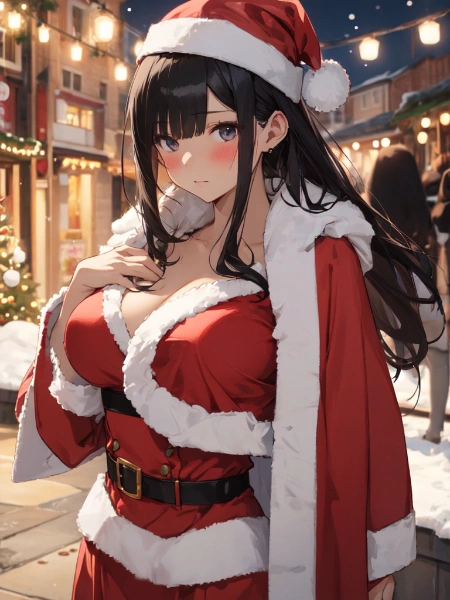 サンタコスの黒髪女性