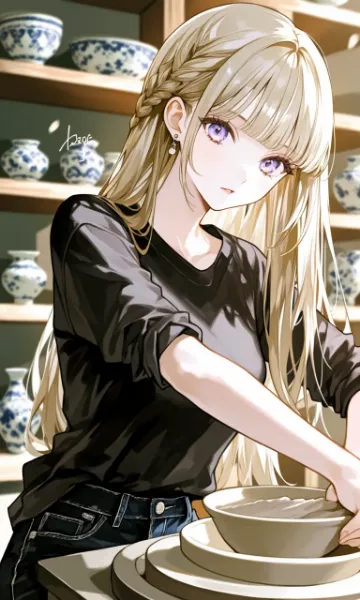 陶器の金髪の少女