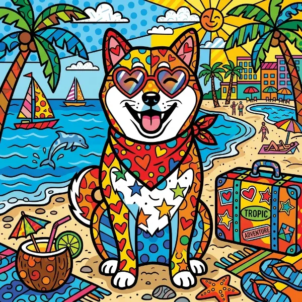 ハート柴犬のトロピカルアドベンチャー